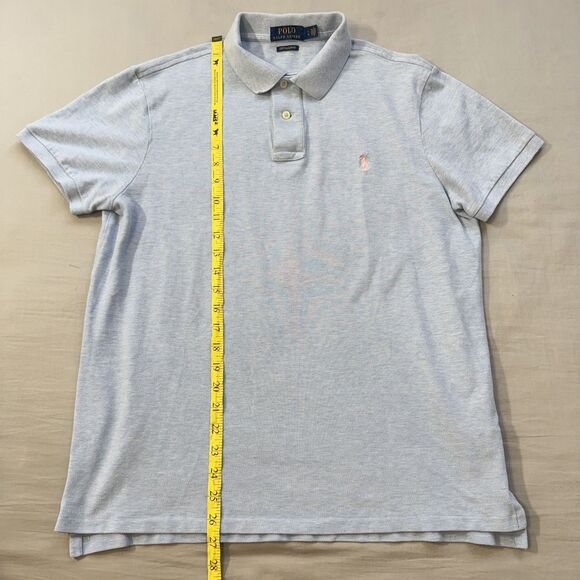 Polo Ralph Lauren Heather Light Blue Polo Men LARGE Custom Slim Fit Pink Pony - Picture 6 of 10